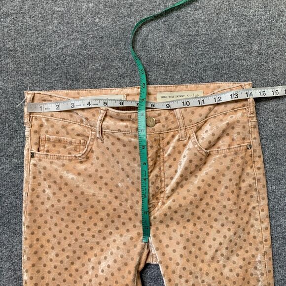 Pilcro And The Letterpress Pants Women 26 Apricot High Rise Skinny Velvet Dots - Picture 8 of 16